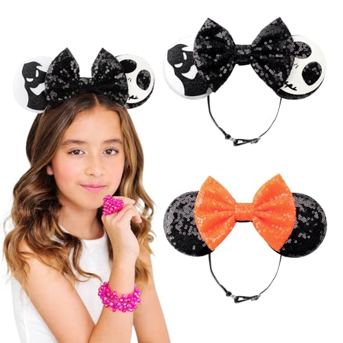 Image of DRESHOW Halloween Mouse Ears Headbands for Women Sequin Bow Headbands Elastic Adjustable Headband Glitter Party Decoration Cosplay Costume for Women