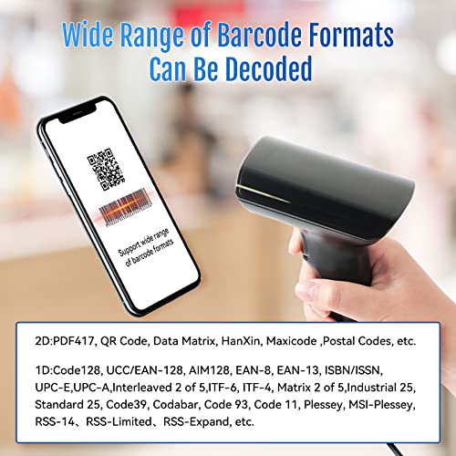 Image of HPRT Barcode Scanner, 1D 2D QR Wireless Barcode Scanner, Handheld UPC EAN Label Screen Reader with Android iOS Windows, USB Wired, Rechargeable for Retails Supermarket Warehouse Library