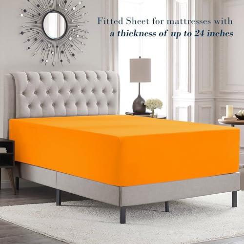 Image of Mocassi Luxury 4-Piece Sheet Set, Ultra Soft 1800 Premium Hotel Quality Microfiber Sheet Set, Fits Mattresses Up to 18 to 24 Inches Extra Deep Pocket - Breathable and Secure Fit, Twin XL, Orange