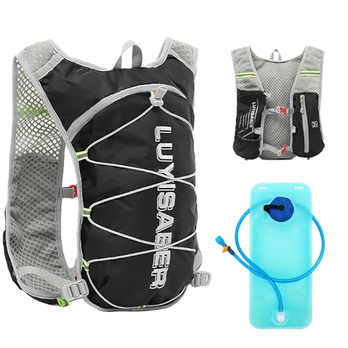Mochila de Hidratación para Trail Running con Bolsa de Agua de 2 Litros - Para Hombre, Ciclismo, Carrera y Otros Deportes (Negro)