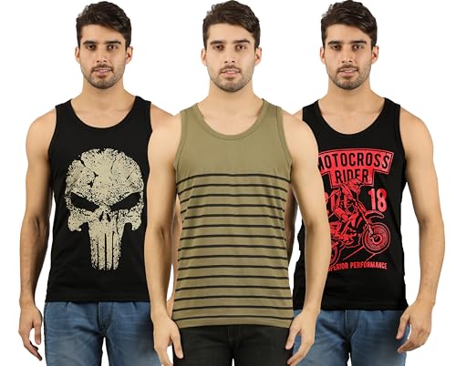 Image of THE ARCHER Men's Cotton Printed Regular Fit Vest (Pack of 3)
