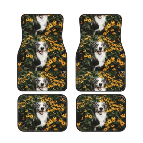 Alfombrillas coche Border Collie evitan manchas y resbalones con neopreno impermeable de flores
