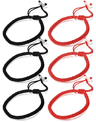 Loyallook 6Pcs Handmade Kabbalah Red Black String Good Luck Bracelet For Prosperity And Success Red/Black #TOP3