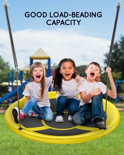 Image of Everyfun 43 inch Saucer Tree Swing for Kids Adult, Waterproof Flying Saucer Swing with Adjustable Hanging Straps, Swing Seats for Backyard Outdoor Indoor Playground, Yellow