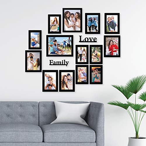 Image of Amazon Brand - Solimo Synthetic Black Photo Frames Set of 14 with Two plaque inch Family inch & inchLove inch