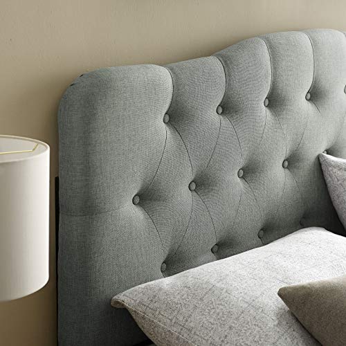 Image of Modway Annabel Tufted Button Linen Fabric Upholstered Queen Headboard in Gray