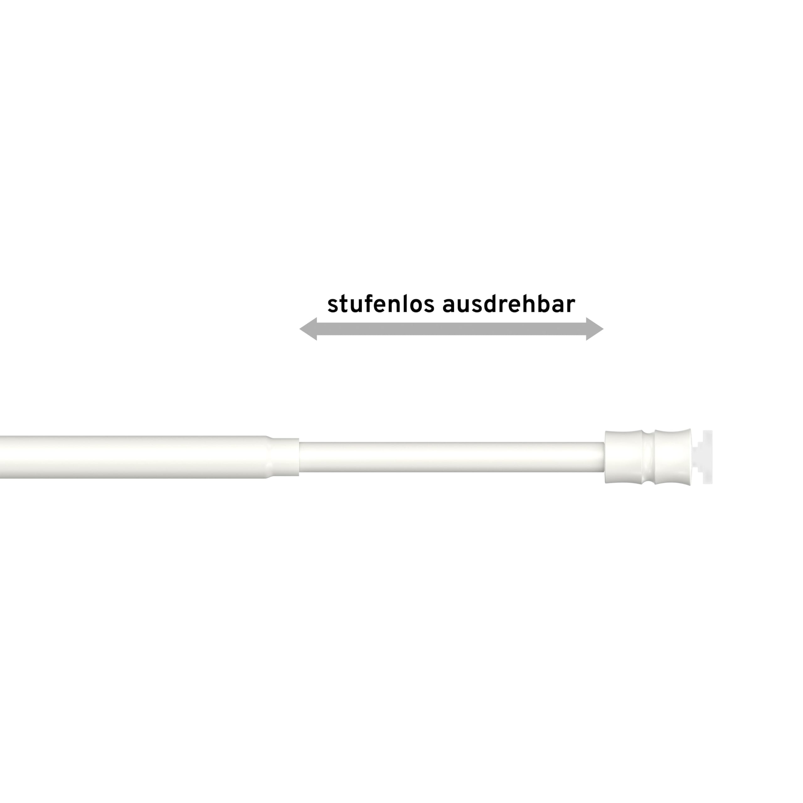 INTERDECO Klemmstange ausdrehbar, Scheibenstange mit Gummistopfen 8/6 mm aus Metall und Kunststoff, ohne Bohren, Weiß, für Scheibengardinen und Kurzgardinen, Typ 2008011, 80-120 cm
