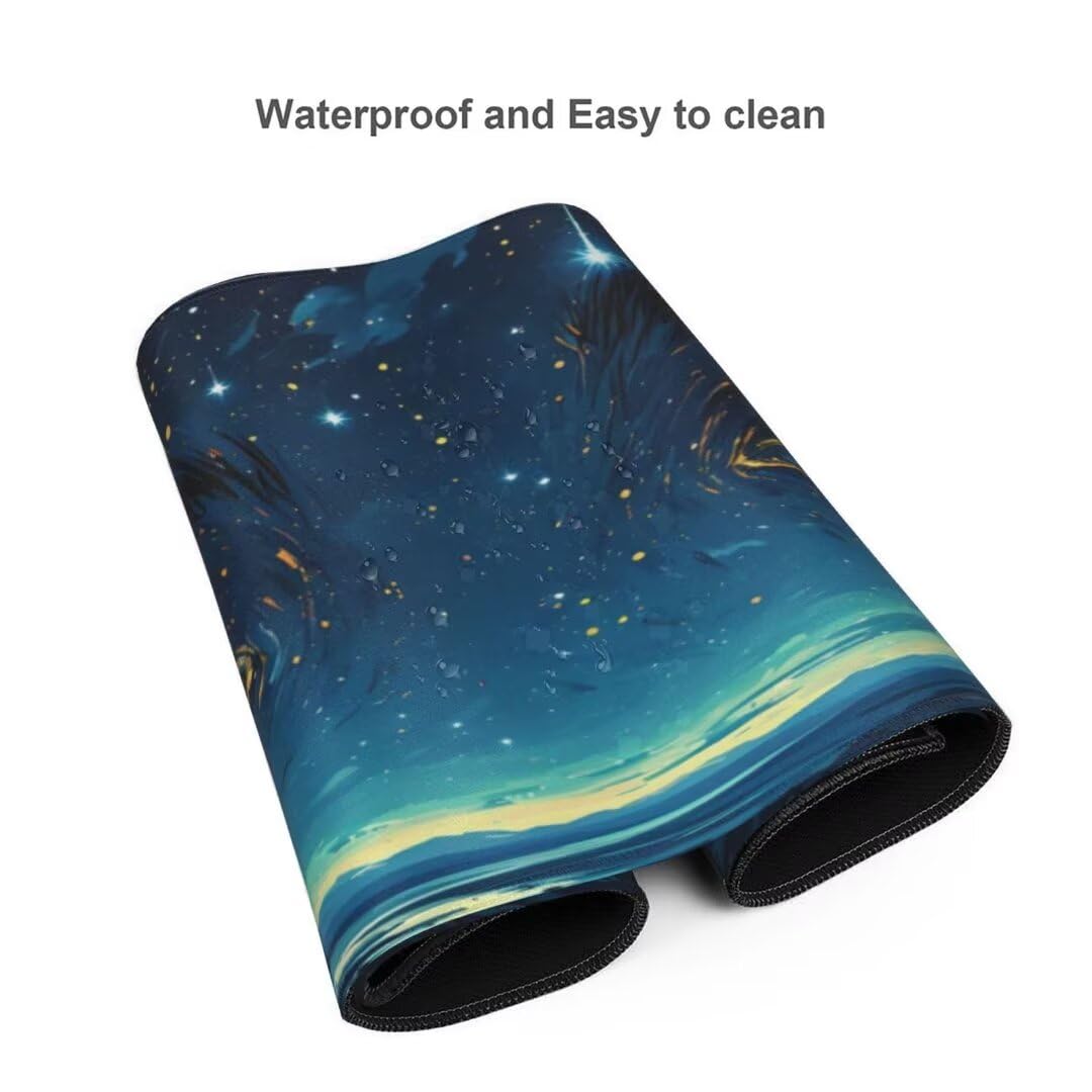 Alfombrilla de ratón 1400x600x3 MM, Alfombrilla Ratón XXL Extendida de Gran Tamaño con Bordes Cosidos, Base de Goma Antideslizante Almohadilla para Teclado, Ojos de ensueño S-9893