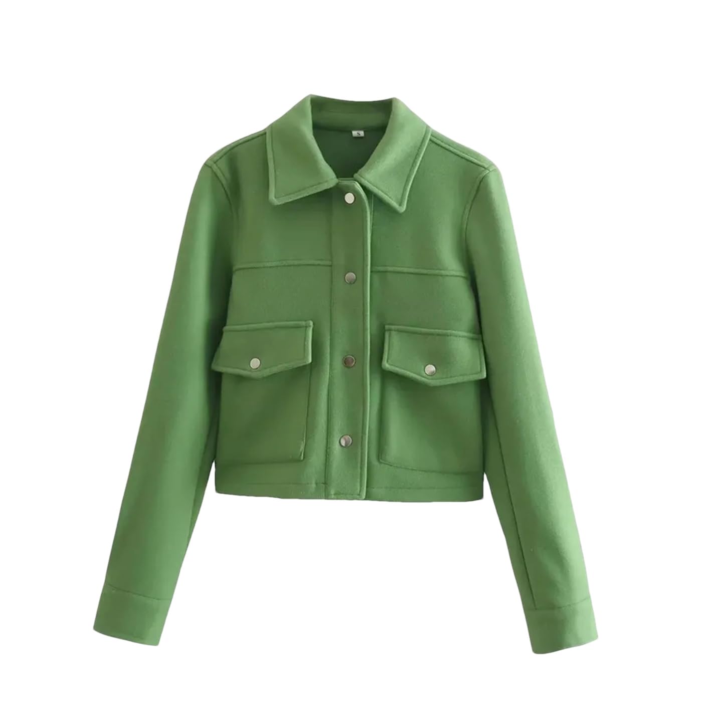 Women Solid Short Woolen Jacket Long Sleeve Lapel Single Breasted Pocket Casual Outwear