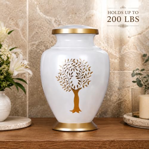 Image of Memorials Cremation Urns for Adult - Adult Funeral Urn Handcrafted - Handcrafted Cremation Urn, Large Burial Urns for Ashes Adult - Yellow Ivory