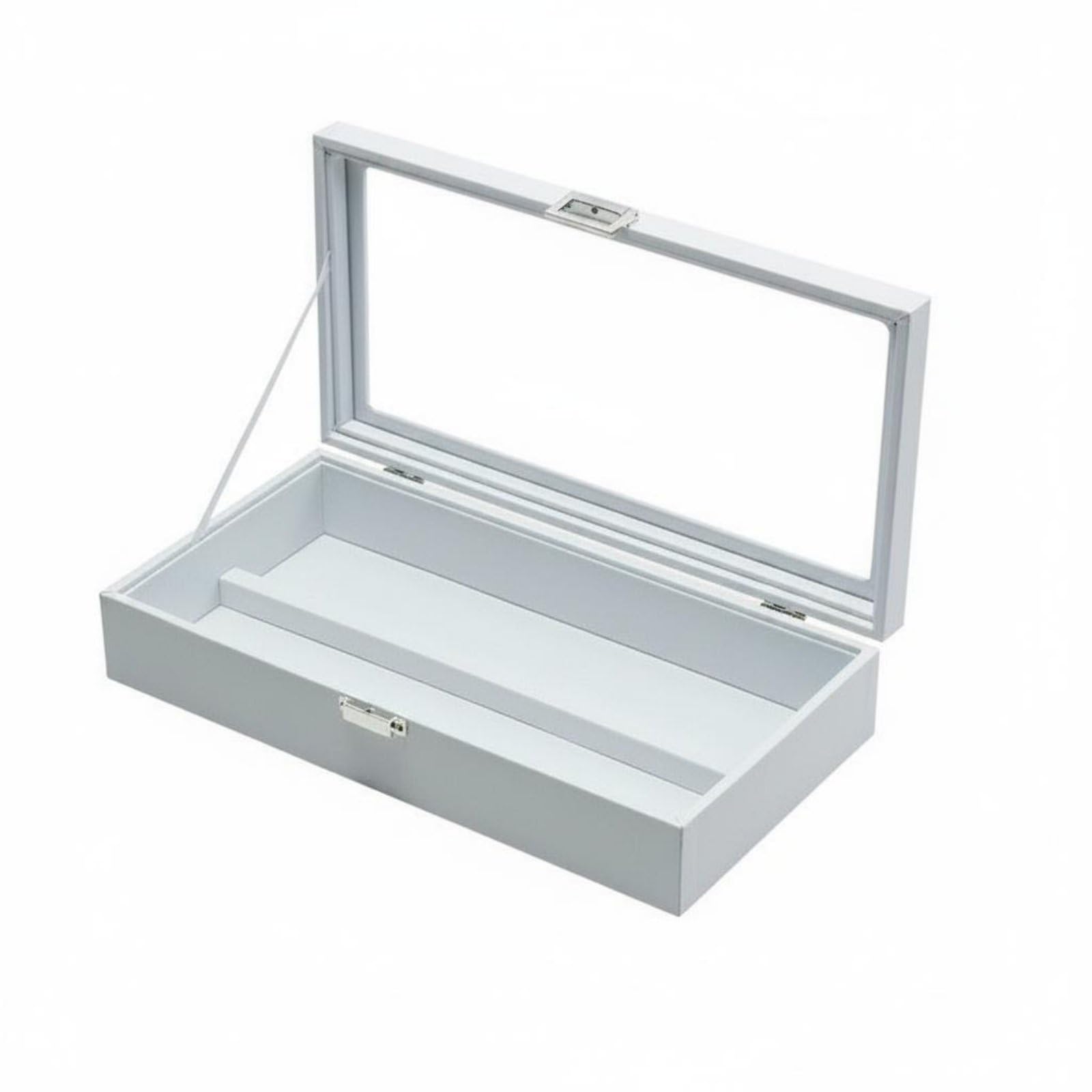 harayaa Brillen Aufbewahrungsbox Brillenetui Brillenorganizer Sonnenbrillenbox Schmuckkasten mit Pu Und Samt Futter Transparenter Deckel Und Metallverschluss, Weiß, Leder