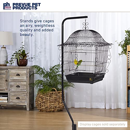 Image of Prevue Pet Products Tubular Steel Hanging Bird Cage Stand - Heavy-Duty White Bird Cage Stand with Hook, 4-Leg Base for Indoor or Outdoor Hanging Bird Cages and Feeders - Black
