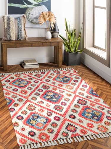 Image of HOMADORN Handmade Upcycled Sustainable Printed Rug, Dhurrie, Carpet for Living Room, Bedroom, Outdoor Decor