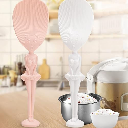 Miniatura 3 de Cabilock Paleta de arroz, 2 cucharas de arroz de plástico con mango divertido, figura de niña bailarina, cuchara de arroz antiadherente, novedad