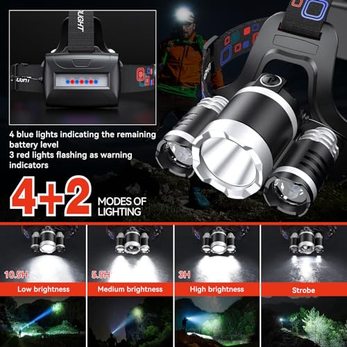 WdtPro-Headlamp-Rechargeable-High-Lumes-2-Pack-Lightweight-Head-Lamp-with-3-Powered-Bright-LED-Headlights-90Adjustable-42-Modes-Tail-Lights-Waterproof-Headlamp-for-Adult-Outdoor-Camping-Hunting