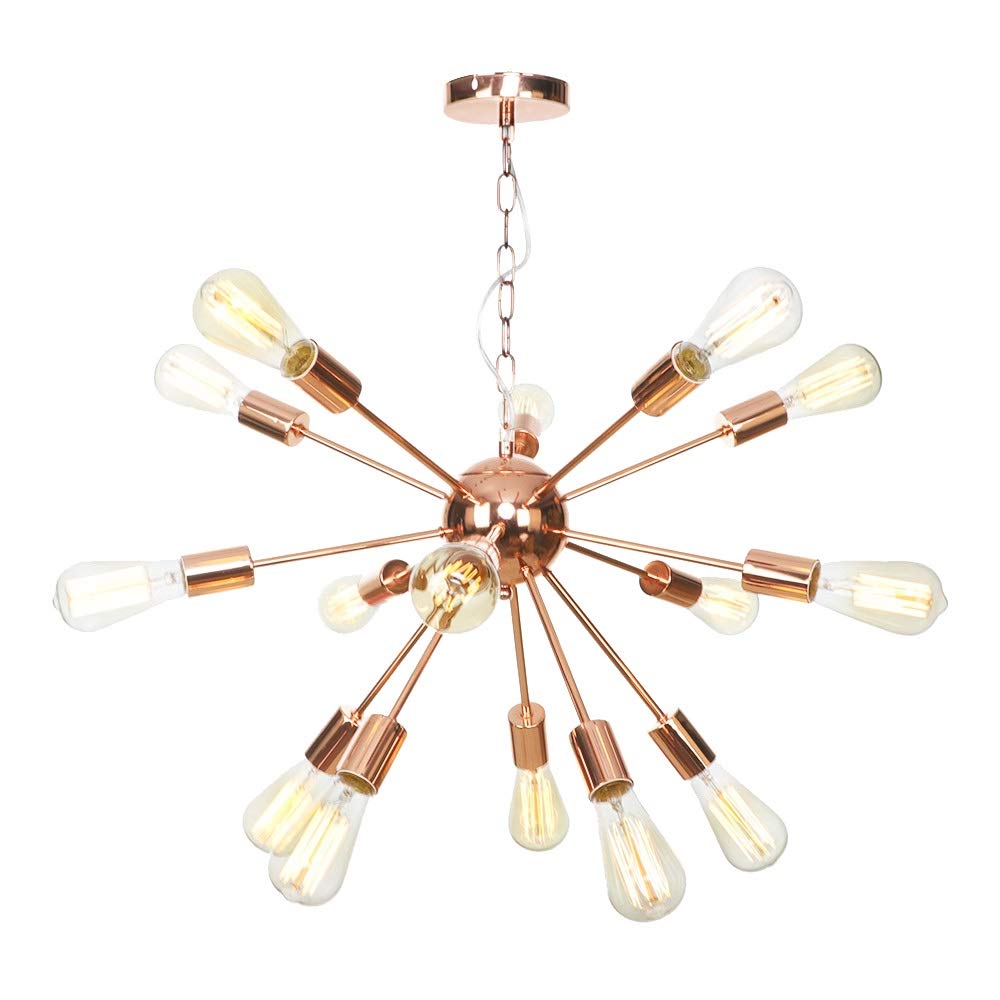 SXECAEPS Modern creative chandelier Modern Sputnik Lighting 15-Lights LED E27 Edison Pendant Lights Mid Century Ceiling Light Fixture Black/Rose Gold/Chrome Hanging for Hallway Bar D