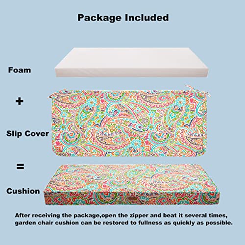 Funhome Outdoor Bench Cushion 42 X 18 Inch,Waterproof Patio Furniture Swing Cushion,Patio Loveseat Cushion With Handle And Straps, Garden Sofa Settee Couch Swing Pads 1 Pack, Melora Paisley #TOP7