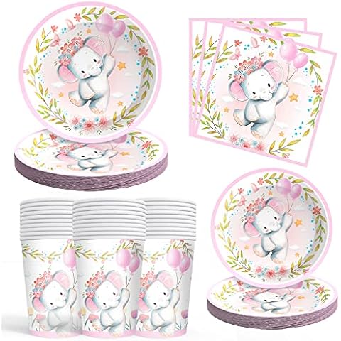 AinDen Elephant Baby Shower Party Plates Girls, Elephant Baby Shower Party Decorations for Girl, Pink Elephant Baby Girl Shower or Birthday Party Decoration Cover