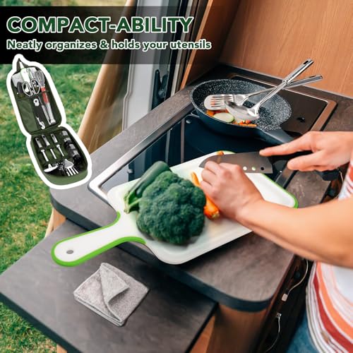 E EASTSTORM Camping Accessories Kitchen Utensil Set,12 Pcs Organizer Travel Kit with Multifunctional Cutlery,Silicone Spoon Spatula,Tongs,Waterproof Storage Bag,Equipment - Image 3