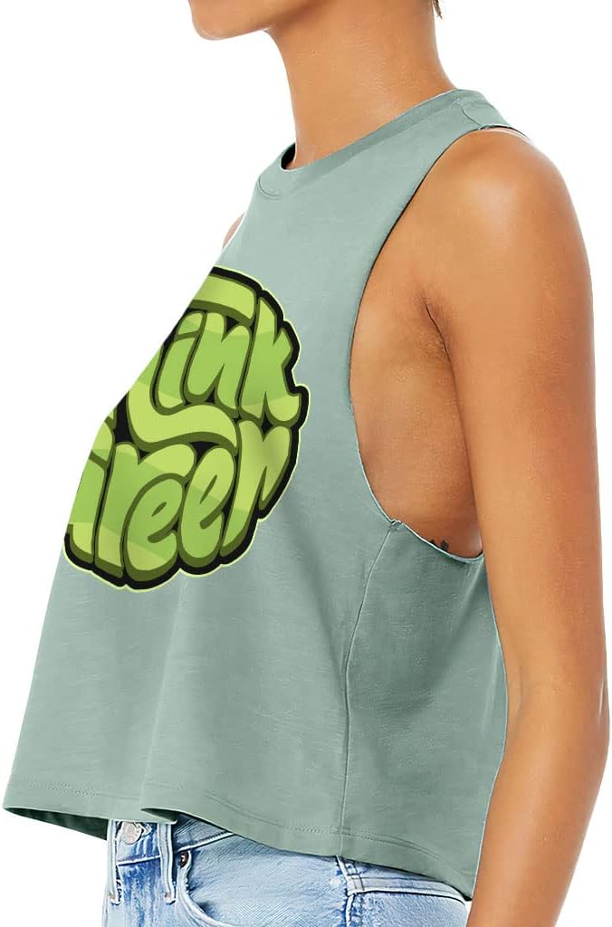 Think Green Racerback Cropped Tank - Graphic Women's Tank - Themed Tank Top