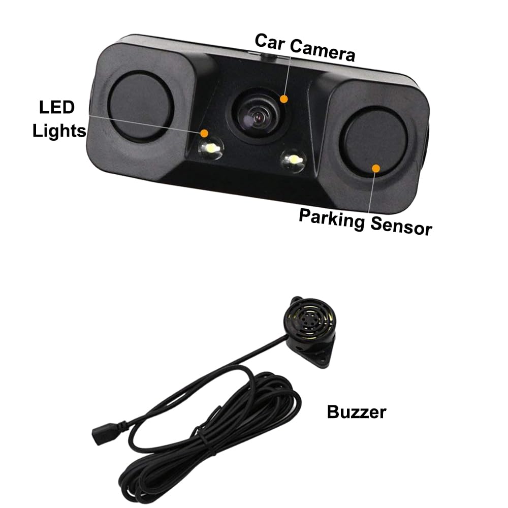 Baceyong Monitor LCD per specchietto retrovisore auto da 4,3 pollici + telecamera di retromarcia a 170°, sensore radar di parcheggio, telecamera posteriore + monitor LCD per specchietto retrovisore