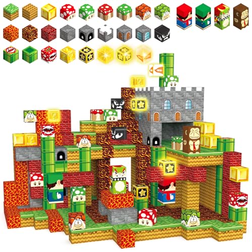 Magnetic Blocks Building Toys 200PCS 1 Light Up Magnet Cubes Tiles