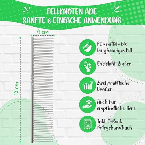 NEU! Profi Hundekamm zur Fellpflege von mittlerem & langem Haar bei Hunde & Katzen, Pudel, Goldendoodles I Golden Pets kompatibel - Gegen Knoten und zum Finish I + neues E-Book Größe M-L