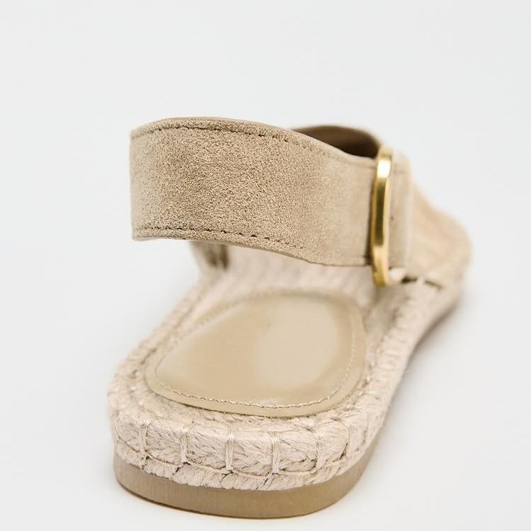 keleimusi Women's Suede Slingback Espadrilles Flats Backless Slip On Espadrilles with Buckle Woven Outsole Shoes Ballerina Mary Jane Flats4