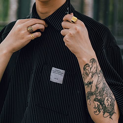 HANPABUM 3Pcs 14K Gold Plated Rings for Men Women Chunky Cuban Link Ring, Size 7-153