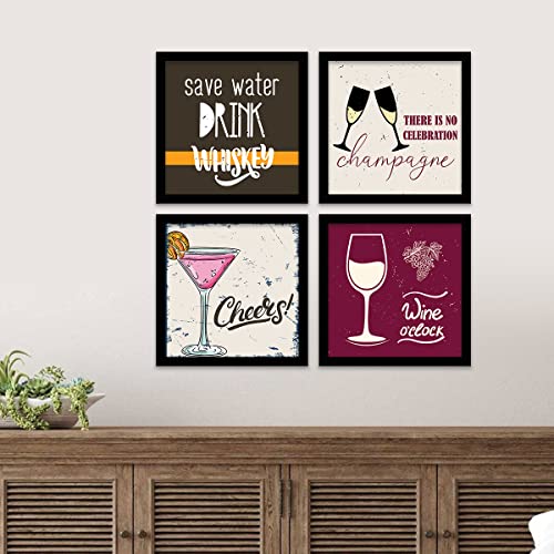 Image of kotart - Framed Wall Posters for Bar Kitchen Restaurant Wall Decor - Bar Theme Frames - Framed Posters for Kitchen Wall Decor (11 x 11 inch, Framed) Set of 4 (Art 14, Small)