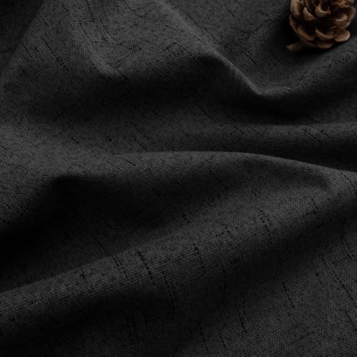 Image of 100% Blackout Linen Textured Curtains for Bedroom Full Light Blocking Room Darkening Bronze Grommet Window Drapes Thermal Insulated Energy Efficient Home Decor 52x84 Black (2 Panels)