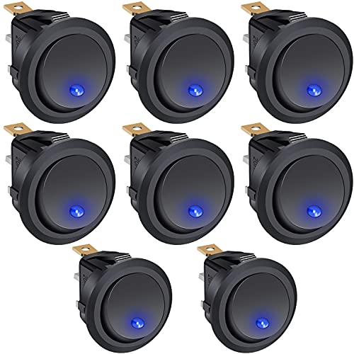 Taiss 8 pièces Interrupteur à bascule Rond Interrupteur 12V SPST ON OFF 2 positions 3 Broches 20A avec lumière LED bleue,pour Voiture Camion Véhicules de...