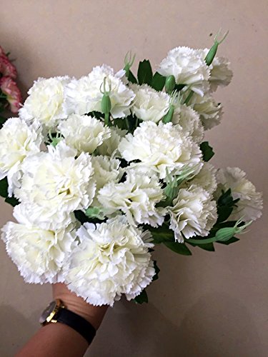Ieoyoubei 4 Bunches Bouquet Of Artificial Silk Flower Creamy-White Carnations11 Inch Bouquet And Green Leaf For Home Decoration Bridal Wedding Festival Decoration With 10 Per Bunch Flower #TOP1