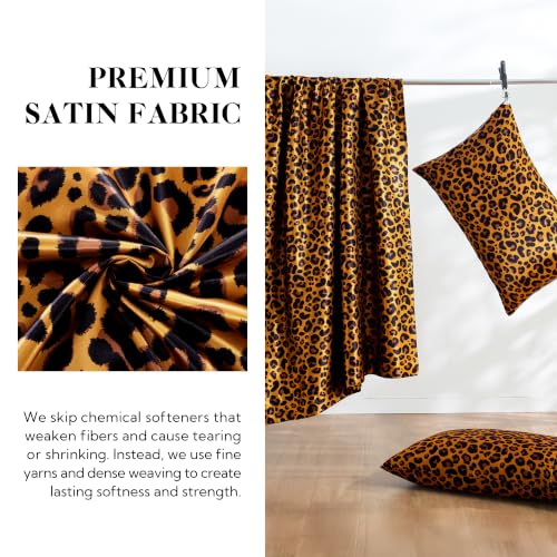 Image of MR&HM Satin Bed Sheets with Elastic Corner Straps, Queen Size Sheets Set, 4 Pcs Silky Bedding Set with 15 Inches Deep Pocket for Mattress (Queen, Gold Leopard)