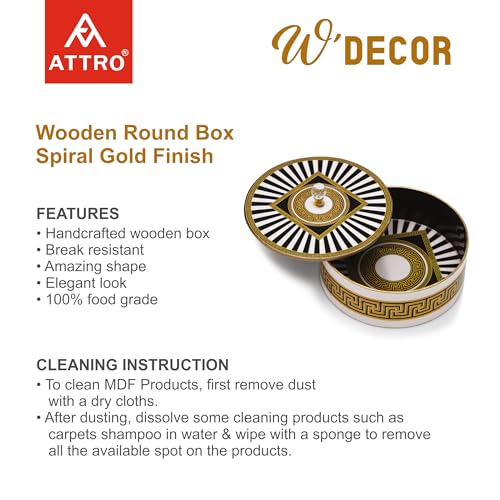 Image of Attro Spiral Black Designer Wooden Lid Round Multipurpose Box for Kitchen Storage, Chapati, Chocolate