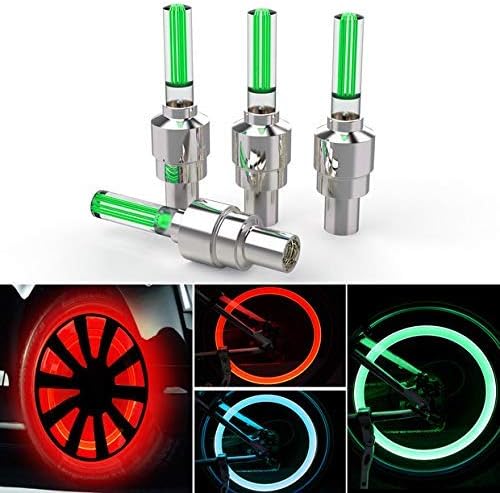 uiphgjwexzv LED Bike Wheel Light, Waterproof Bicycle Wheel Tire Value Cap Light for Front & Rear Wheel(4 Pack) (Green)