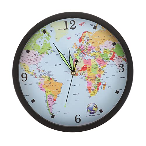 HAWILLOSCH Reloj de Pared Mudo Digital Largo Decoraciones Relojes de Pared Extra Grandes mapamundi World Map Reloj de Pared del Mapa del Mundo Reloj de Pared Redondo Dormitorio el plasti