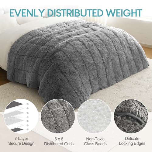 Image of Cottonblue Weighted Blanket 12lbs 60x80 inches for Queen Bed, Faux Fur Sherpa Weighted Blanket for Adults, Plush Cozy Bed Blanket with Glass Beads for Calm and Relax, Grey