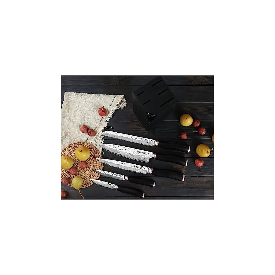 YOUSUNLONG-Knife-Block-Sets-5pcs-Kitchen-Knives-Set-with-Natural-Fraxinus-Americana-Holder-Japanese-Hammered-Damascus-Steel-Blade-Natural-Ebony-Handle-with-Gift-Box YOUSUNLONG Knife Block Sets - 5pcs Kitchen Knives Set with Natural Fraxinus Americana Holder - Japanese Hammered Damascus Steel Blade - Natural Ebony Handle with Gift Box