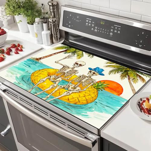 Image of HOMETITUTE Summer Stove Top Cover 28x20 Island Sunset Skull Heat Resistant