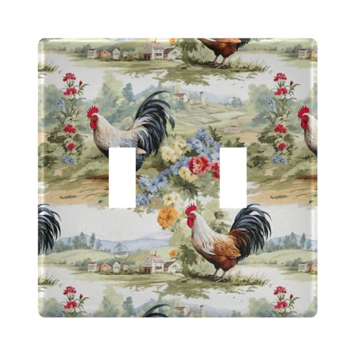 UMIRIKO Farm Rooster Rural Flower Light Switch Cover Plate Covers Decorative Double Toggle Home Decor 202a8494