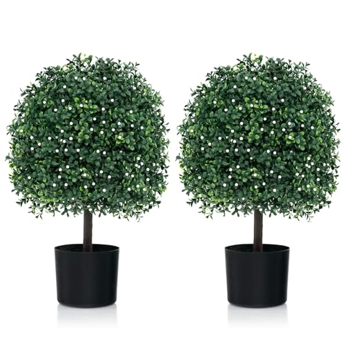 RELAX4LIFE 2 Arbres Topiaires en Buis Artificiel, Plantes en Pot pour Intérieur Extérieur avec Résistance UV, Plantes Arbustives en Pot pour Porche Avant...