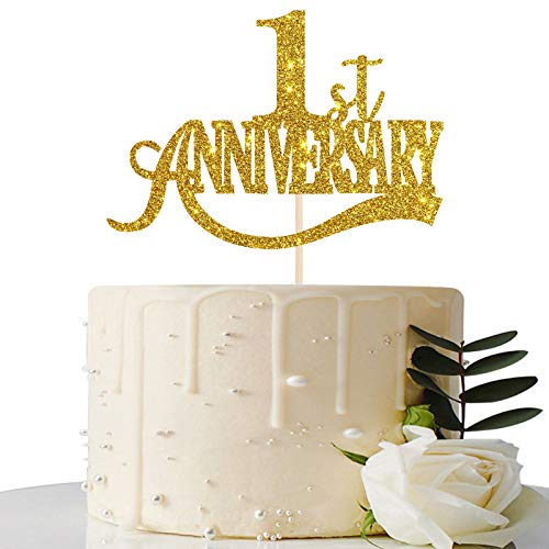 Maicaiffe Gold Glitter 1st Anniversary Cake Topper - for 1st Wedding Anniversary / 1st Anniversary Party / 1st Birthday Party Decorations (1st)