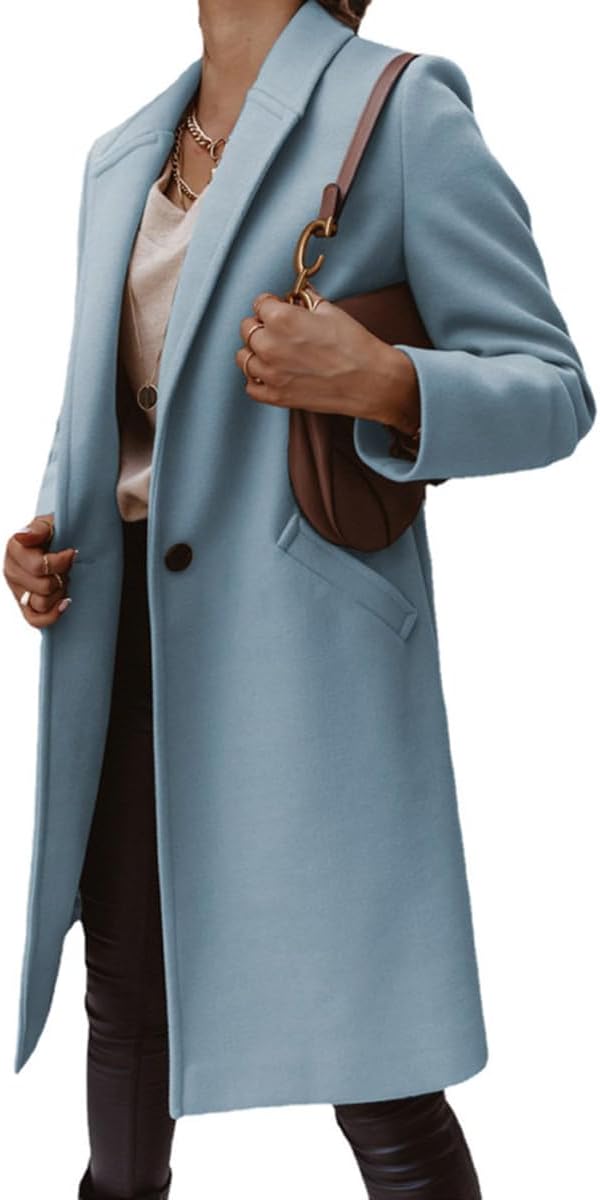 chouyatou Women's Winter Wool Coat Shawl Collar Business Casual One Button Midi Long Pea Coat