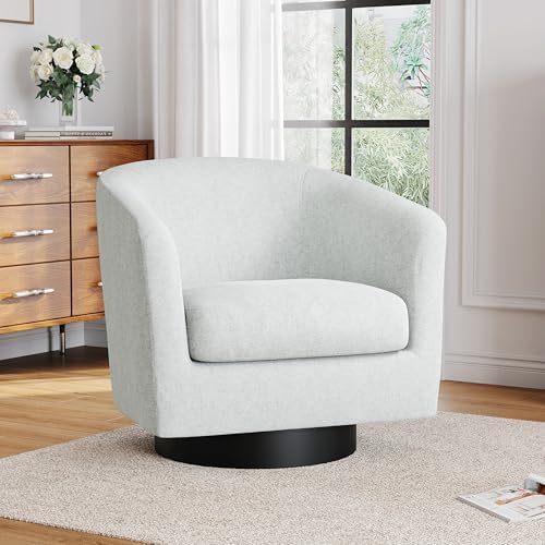 Pia Ricco Chenille 360° Swivel Barrel Accent Chair Beige