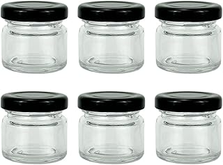 lasenersm 6 Pieces 0.8oz Round Mini Honey Jars with Black Lid Yogurt Jars Glass Pudding Jars Mason Jar Spice Jar Canning Jar for Jelly Jam Honey Spice Candle Food Storage, 4.3 x 4cm