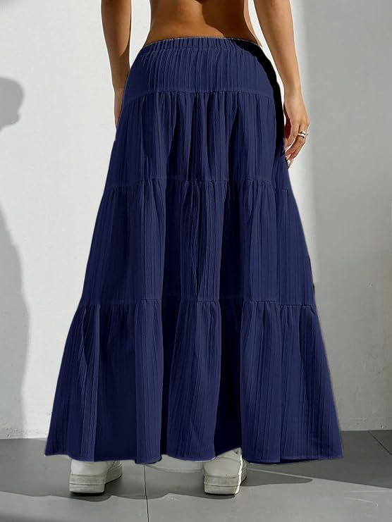 Image of Jawdrobe Women's Georgette Ruffle Hem Long Flared Skirt Lightweight Soft Fabric| High-Waisted Ruffled Maxi Plain and Pleated Skirt