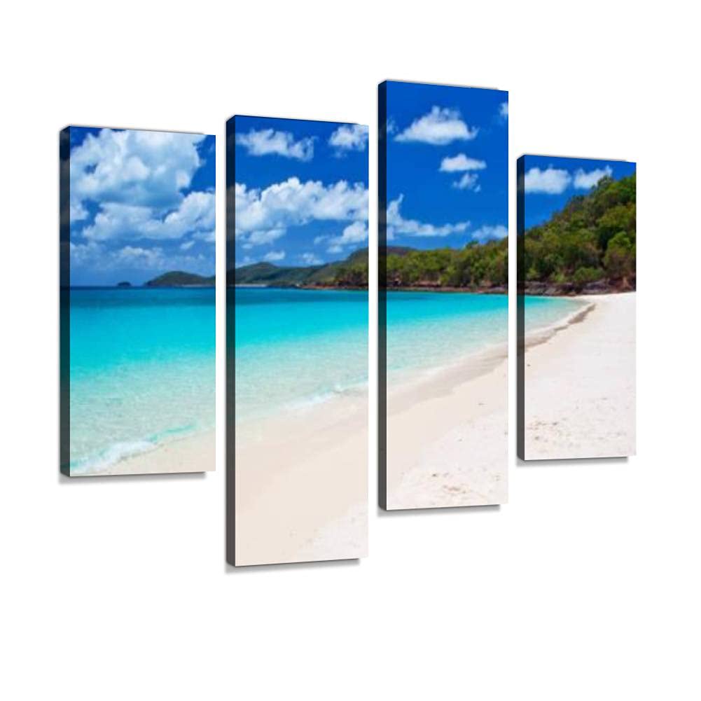 Canvas Print Artwork Whitehaven Beach in the Whitsundays Wall Art Pictures Framed Digital Print Abstract Painting Room Home Office Decor Ready to Hang - 4 Panel