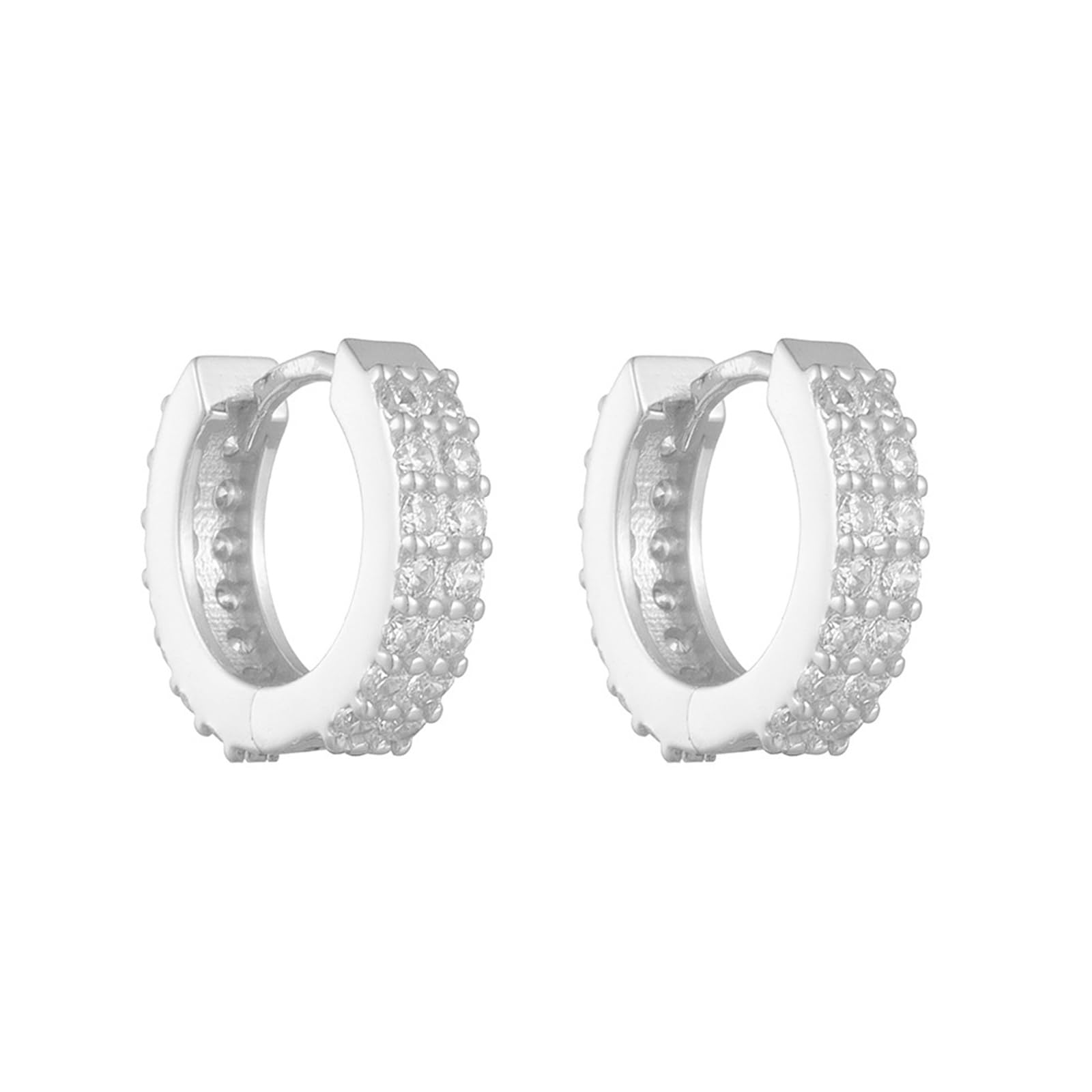 Orecchini Donna a Cerchio 14K 585 Oro Bianco, Orecchino Cerchio Donna Ipoallergenico Eleganti Eternità A Doppia A Fila con Moissanite Rotondi Orecchini Sposa Matrimonio Leggeri