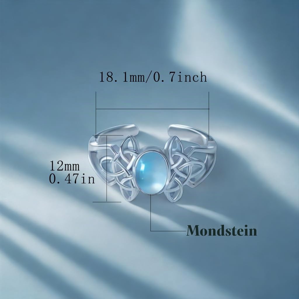 KINGWHYTE Keltischer Ring Sterling Silber Edelstein Ring Verstellbarer Offener Ring Keltischer Schmuck Geschenke für Frauen Frau Freundin Schwester Freunde